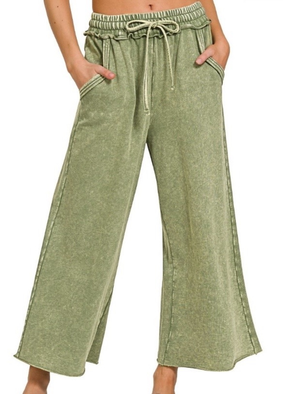 Zenana WASHED FRENCH TERRY Plazzo lt Olive